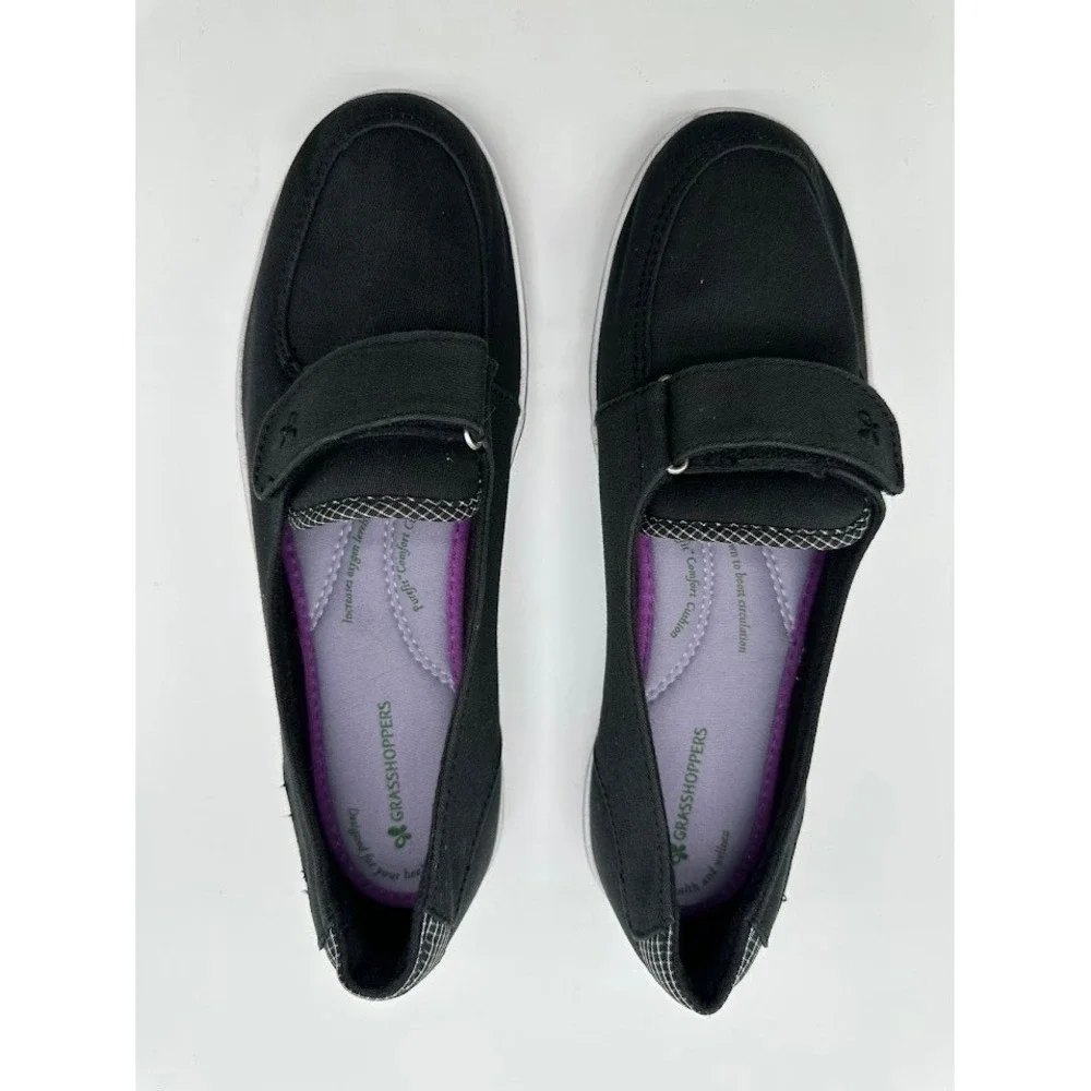 Grasshoppers Janey Black Canvas Boat Shoes Slip On Sneakers EF37412 Womens 8W